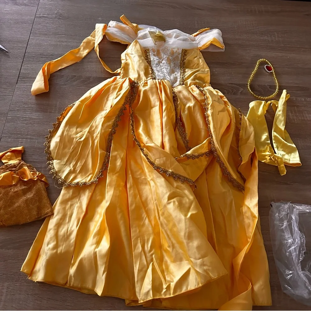 Disney Gold Princess belle beauty and the beast Halloween Costume Kids 8-10 L